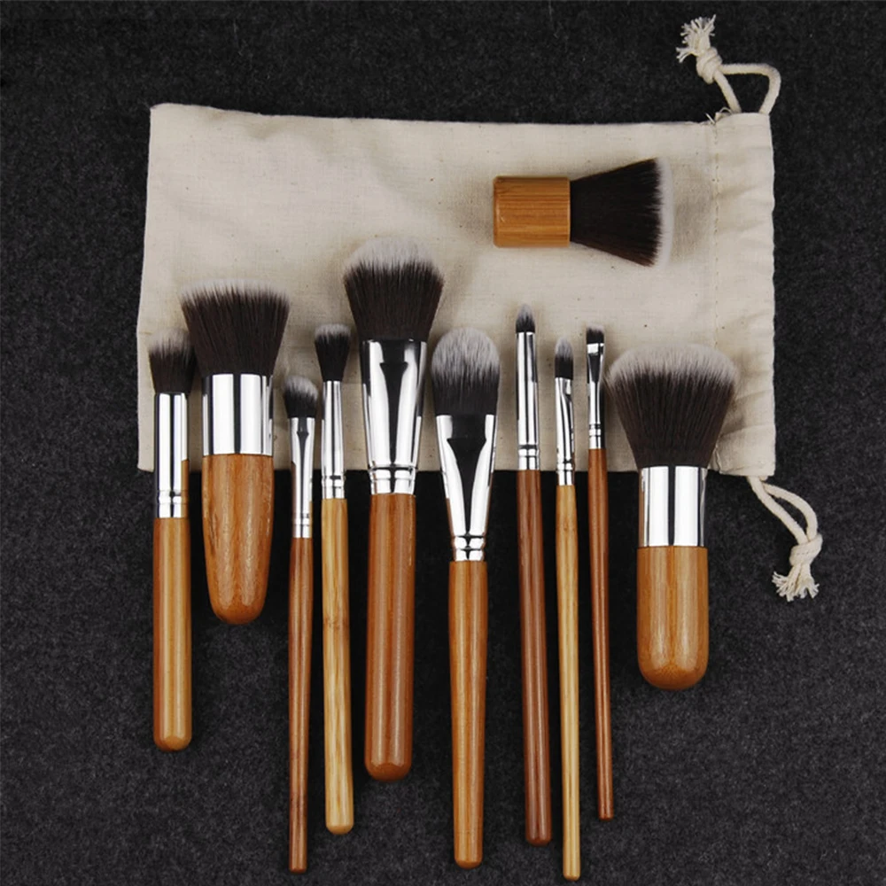 12/11/6pcs Bamboo Kabuki Brushes Makeup Brush Set for Eyeshadow Maquiagem Foundation Kit with Cloth Bag Pincel | Красота и здоровье