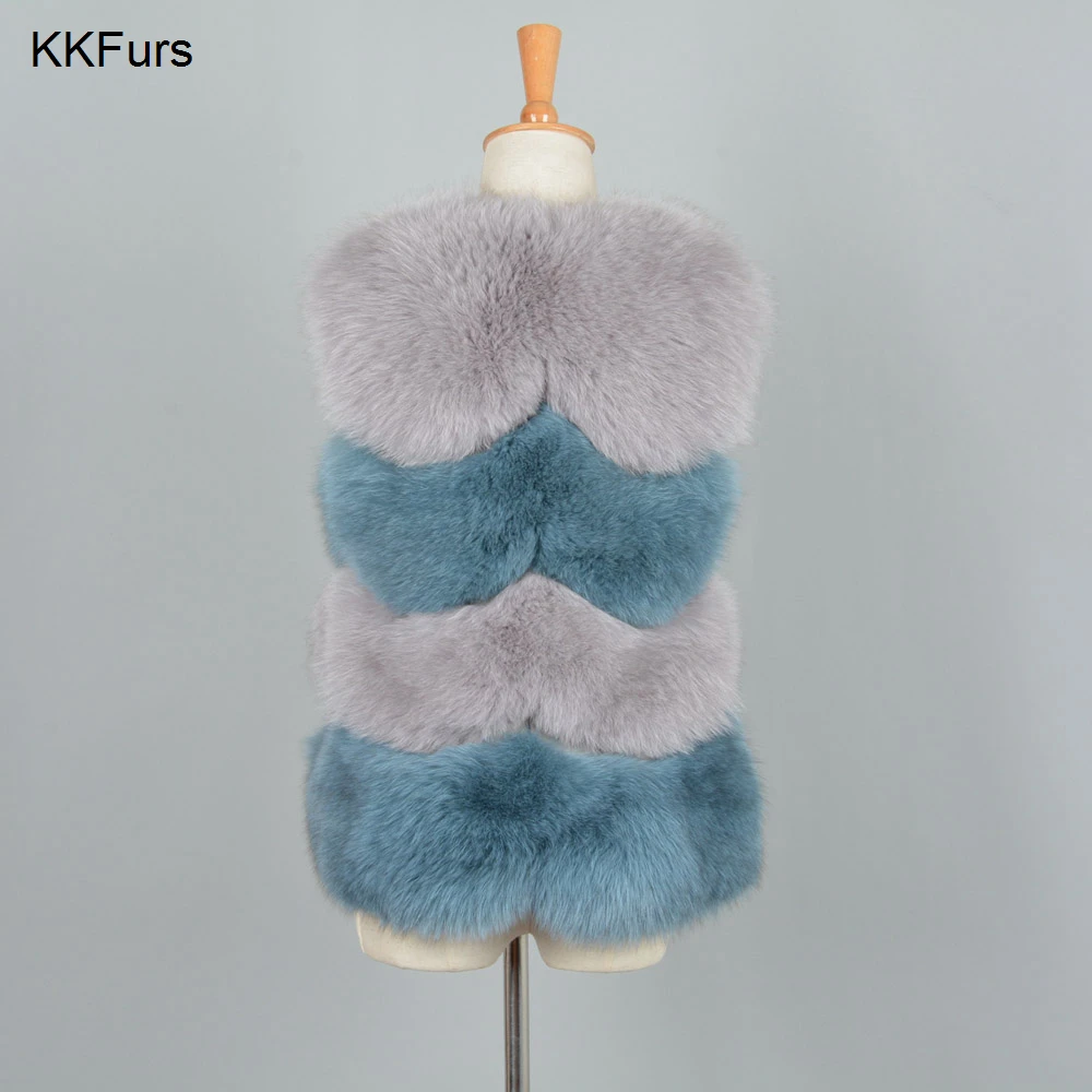 JKKFURS 2021 Новый женский жилет из натурального Лисьего меха серый синий разные цвета