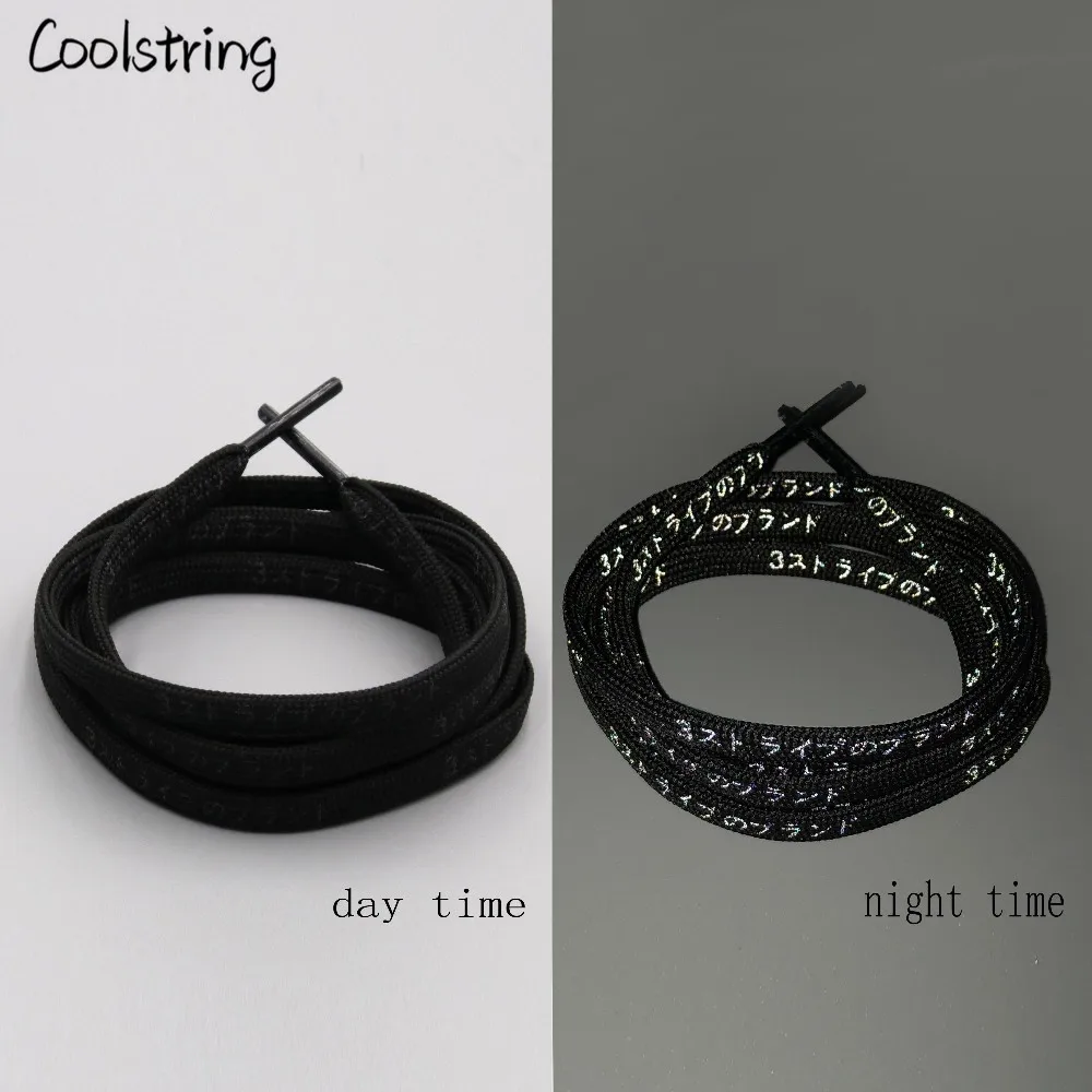 Coolstring обувь на плоской подошве с принтом с рисунком белого и черного цвета 3M Светоотражающие буквы японский шнурки Кричащие шнурки, платье-футляр, шнурки для обуви - Цвет: 861	Black-3M Reflect