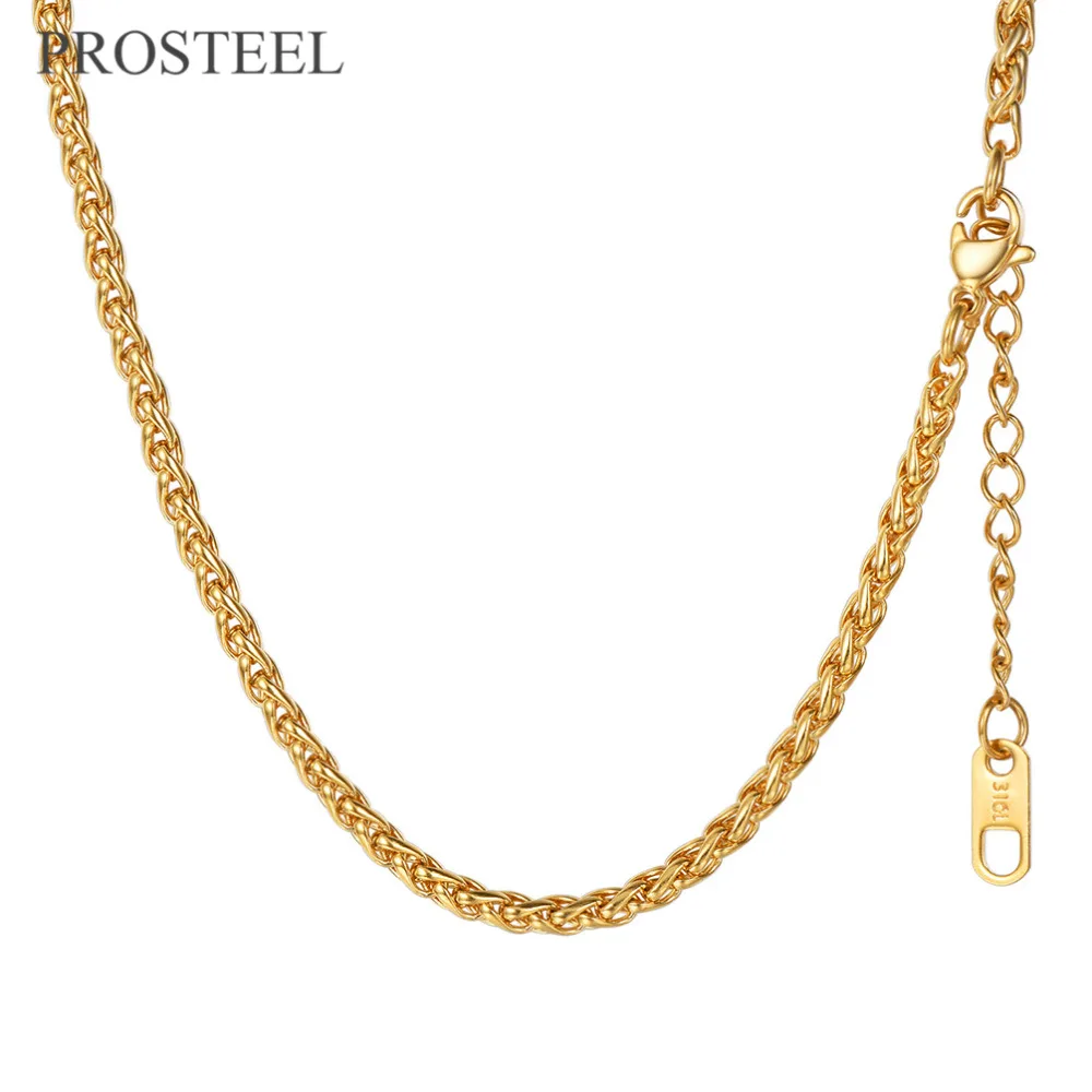 PRO Сталь 3 мм звено цепи мужские хип-хоп ожерелье Хиппи позолоченные нержавеющая