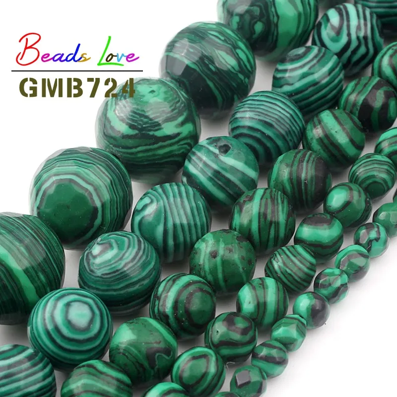 Натуральный камень граненый малахит драгоценный круглые бусины россыпью