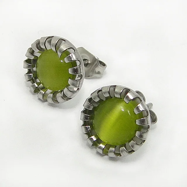 light green stone DICAYLUN серьги-гвоздики из нержавеющей стали Кошачий глаз зеленый синий белый опал серьги хирургическая сталь круглые ювелирные изделия Модные женские подарки - Окраска металла: light green stone