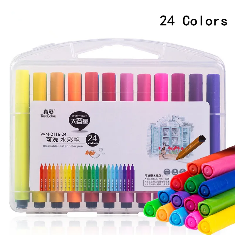 24colors 12/18/24/36 шт./лот нетоксичные моющиеся акварель ручка Книги по искусству маркеры для детей канцтовары школа поставки - Цвет: 24colors