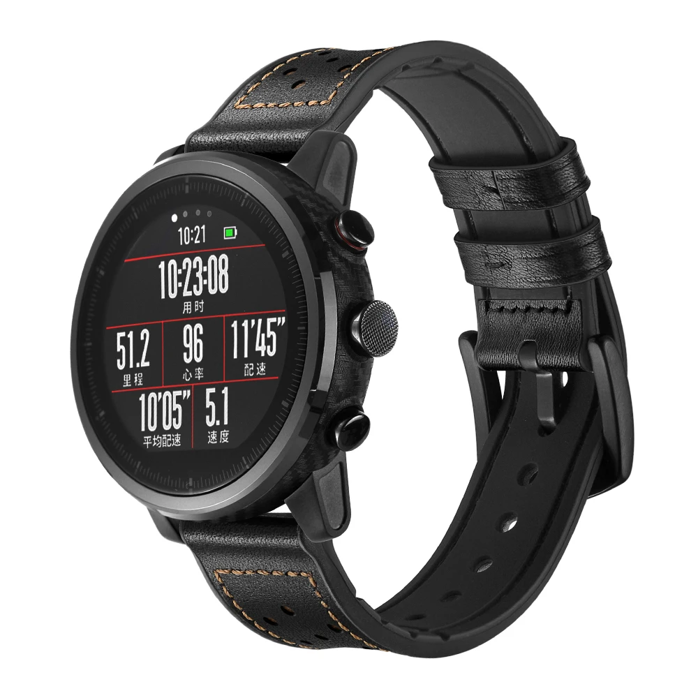 22 мм спортивный ремешок для часов Huami Amazfit 1 2 натуральная кожа с силиконовым ремешком для часов huawei Watch 2pro браслет для samsung S3