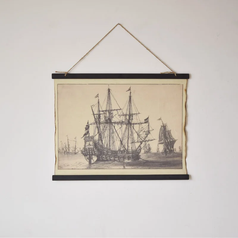 

American village retro Linen murals creative rustic Nostalgic hanging painting Frameless canvas and linen decorative painting