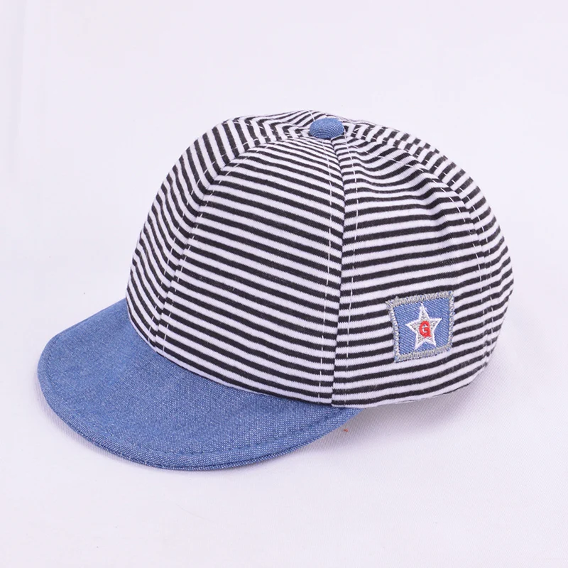 navy blue Милая детская шапочка колпачок в полоску, джинсовые летние бейсболки, шапка для маленьких мальчиков и девочек, детская солнцезащитная Кепка для малышей, бейсболка с колпаком - Цвет: navy blue