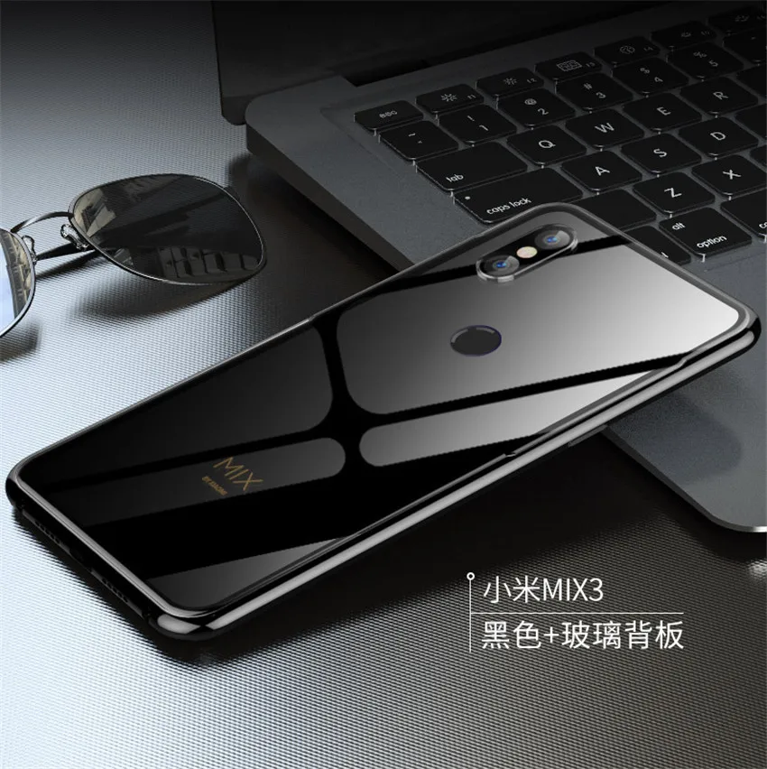 Xiaomi mi x 3 чехол Роскошный металлический бампер чехол на Xiaomi mi x 3 Прозрачный задний Чехол из закаленного стекла для телефона mi x3 - Цвет: black