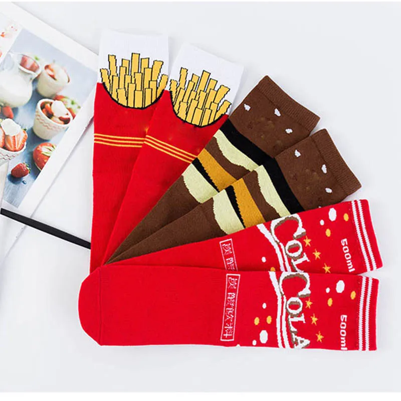 Женские носки забавный мультяшный пакеты для ланча картофель фри бургер Напитки