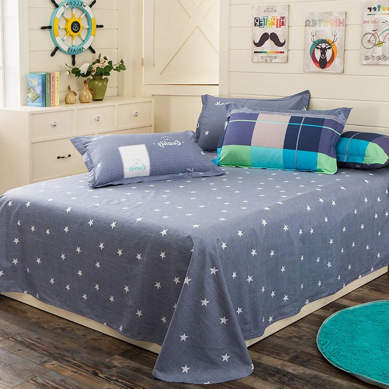 

1 Piece 100% Cotton Stars Printing Flat Sheet For Children Adults Single Double Bed Flat Bedsheets XF631-19