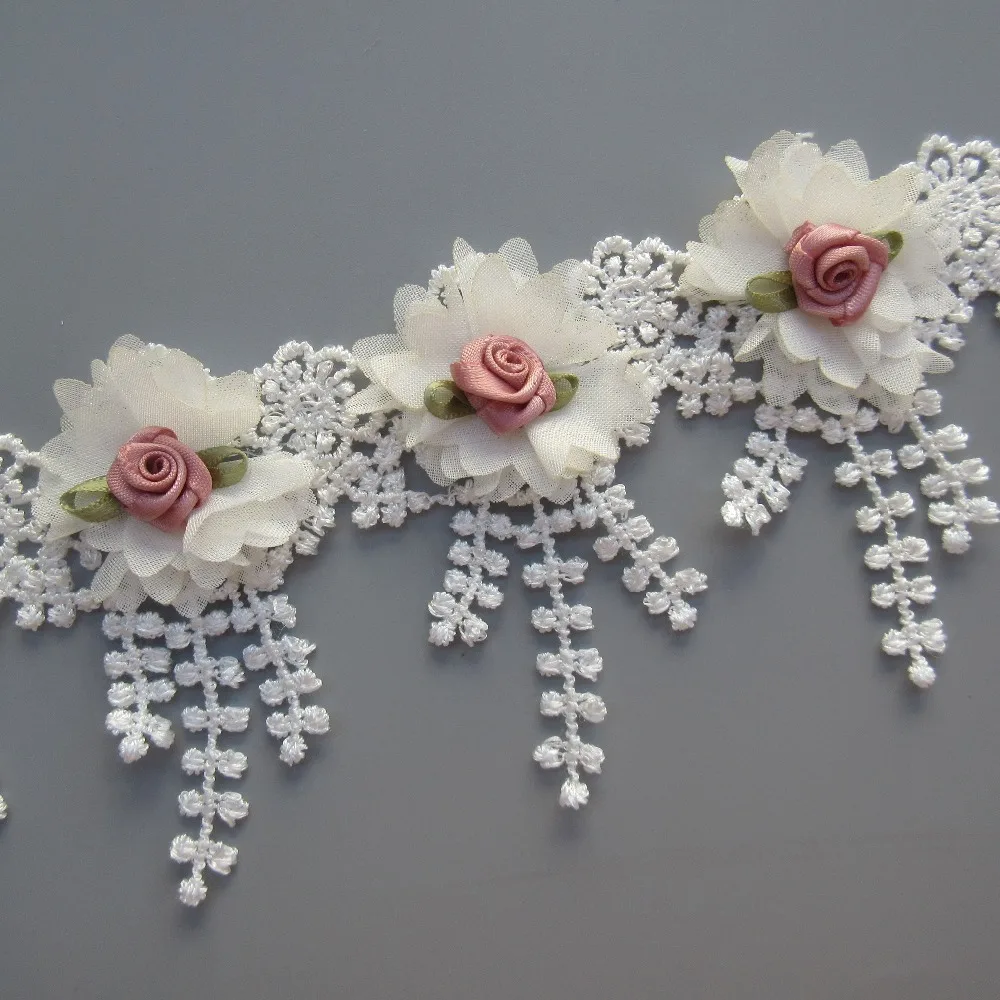 1 метр 3D Цветочная бахрома кисточка кружевная отделка лента вышитая ткань