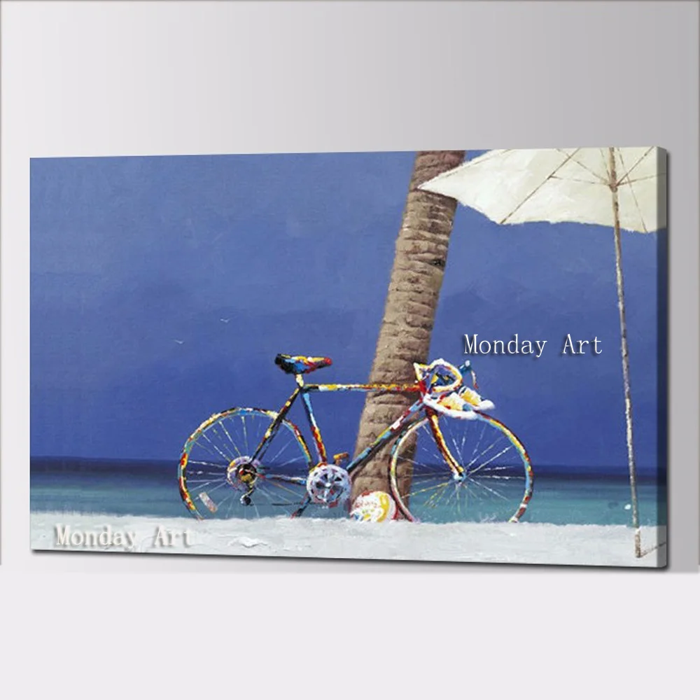 

landscape oil painting Handmade Oil Painting home Decor wall Canvas modren sea sky bike paintings Wall Art picture Living Room