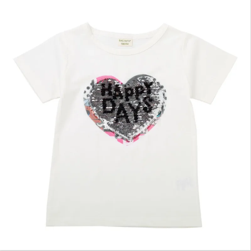 Новые милые хлопковые футболки с изменяющимся цветом лица женские блестками и