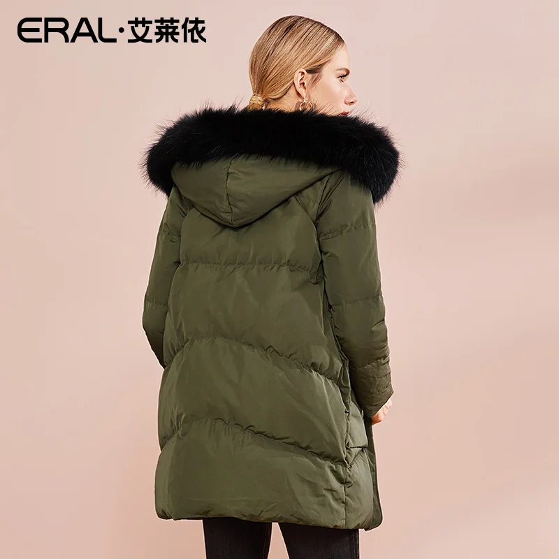 ERAL Women's Winter Coat Long Raccoon Fur Collar Hooded Casual Thermal Luxury Down Jacket Plus Size 617103035 | Женская одежда