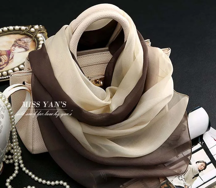 

Camel Gray Gradient Color Hangzhou high-quality Magic Scarf Women 100% Silk Shawl Wholesale Summer Beach Towel Designer Bandana