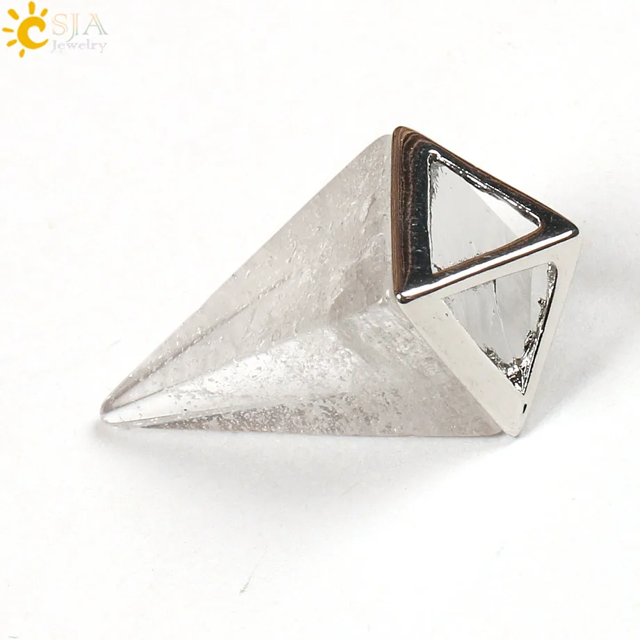 Clear Crystal CSJA натуральный драгоценный камень подвеска в виде каменного маятника ожерелье рейки Лазурит кристалл кварц авантюрин чакра Пирамида подвеска, амулет ювелирные изделия E104 - Окраска металла: Clear Crystal