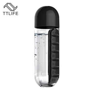 TTLIFE, подарок, 650 мл, H2O, лимонный сок, фруктовая бутылка для воды, для заварки, посуда для напитков, для улицы, портативный шейкер, Спортивная бутылка, BPA бесплатно - Цвет: Black Pill bottle