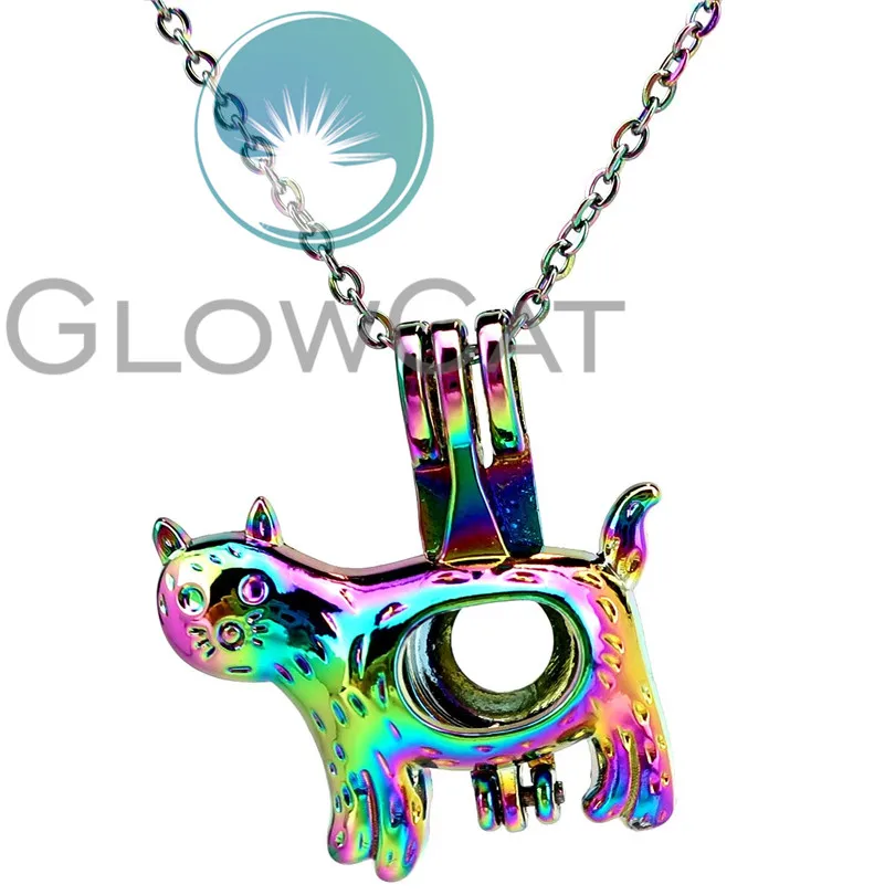 

CC911 Rainbow Grace Cat Beads Cage Pendant Perfume Diffuser Aroma Stone Pearl Cage Locket Necklace