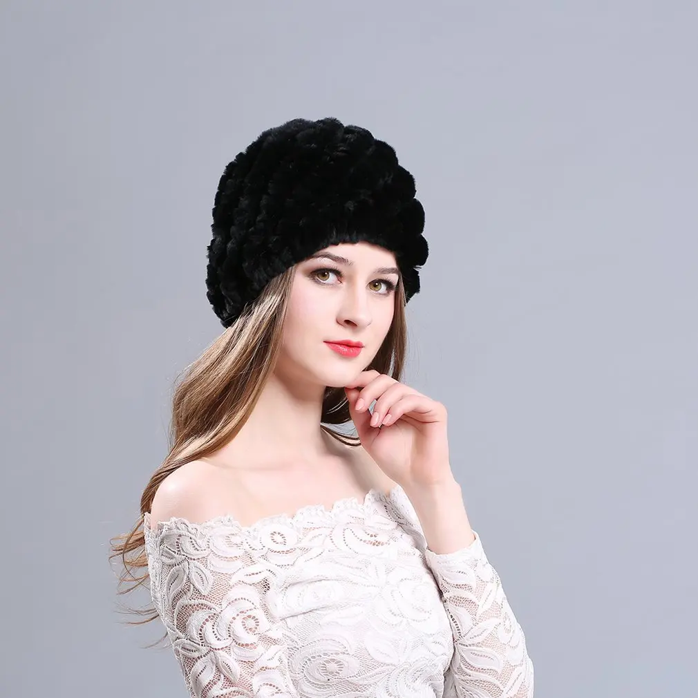 Шапка из меха норки, женская зимняя пушистая вязаная шапка, Теплая Лыжная шапка с ананасом, теплая шапка с крючком, шапка из кроличьего меха