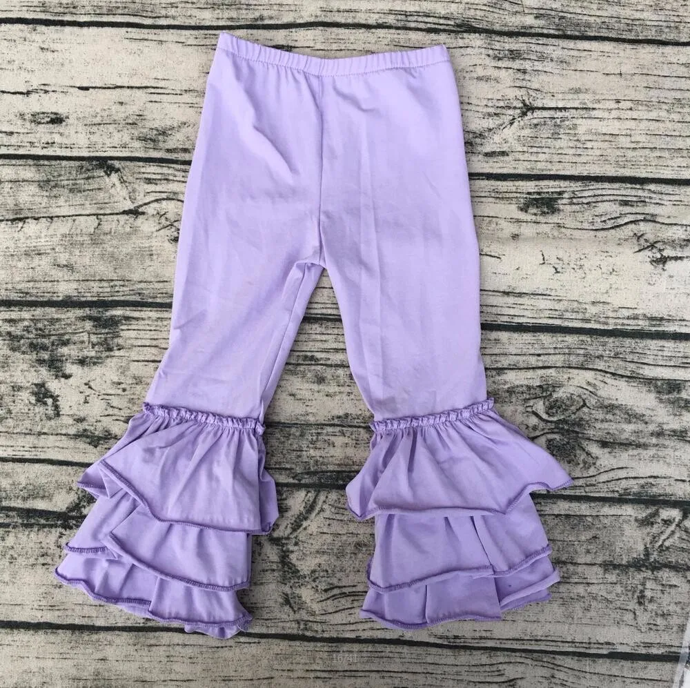 

Boutique kids fashion pants design solid lavender Christmas ruffle pants children triple ruffle pants girls ruffle legging