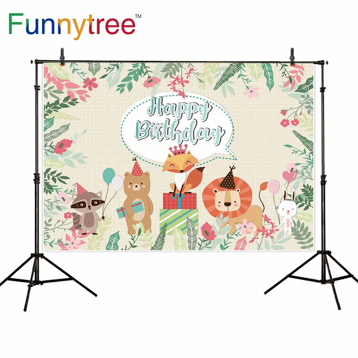 

Funnytree backdrop for photographic studio Safari theme birthday party cartoon animals children background photobooth photocall