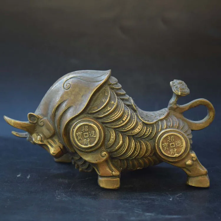 free shipping Handwork Copper Carve Whole Body C0in Rare Wealth Big Lifelike Bullfight Statue | Дом и сад