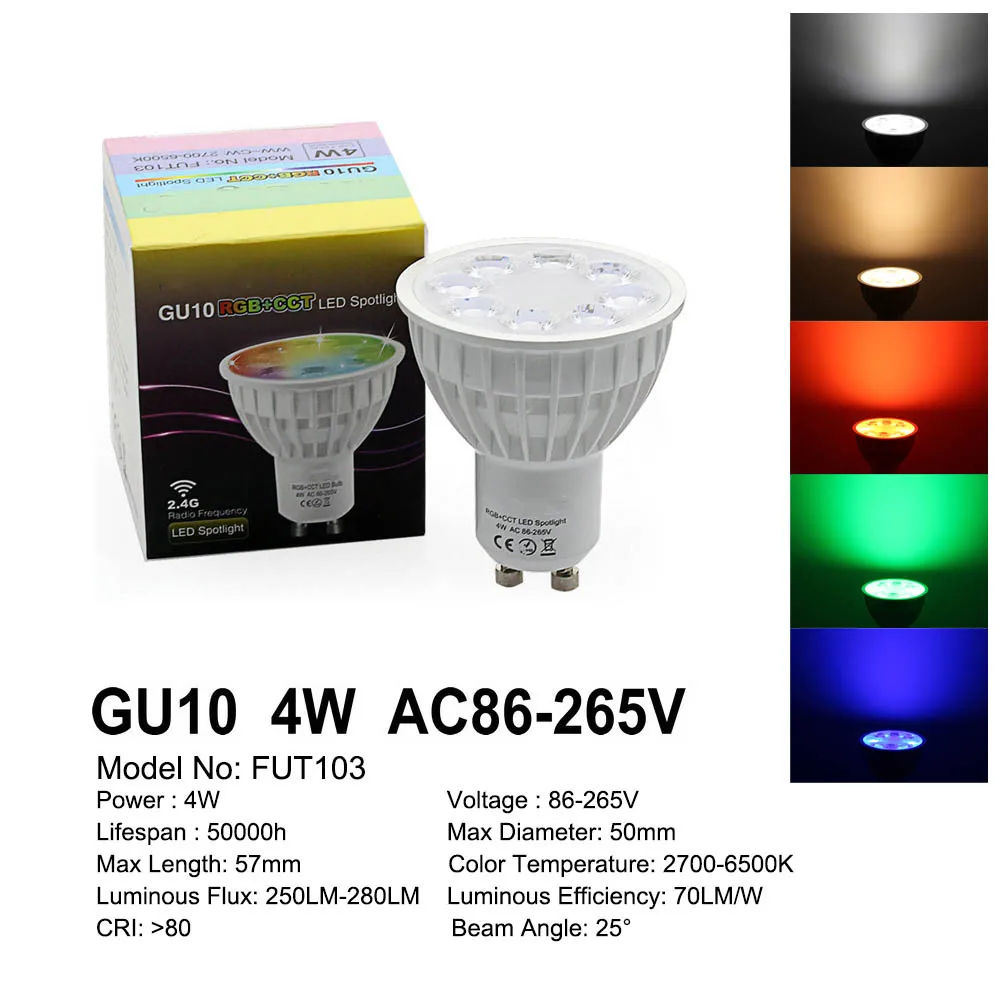 GU10 4W Умный светодиодный светильник RGB+ белый+ теплый белый сменный и Диммируемый 2,4G Wifi Пульт дистанционного управления умный светодиодный светильник E27 GU10 MR16 Светодиодный светильник - Испускаемый цвет: GU10 4W