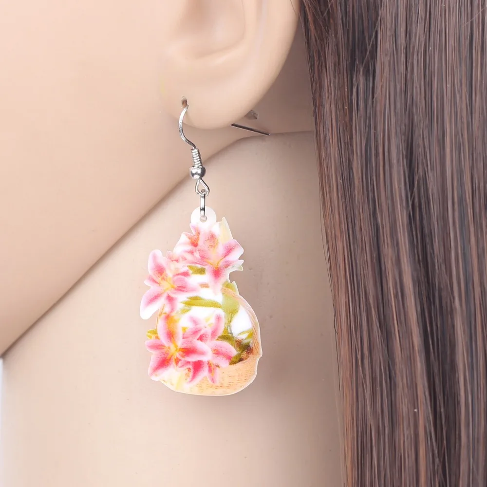 Женские акриловые серьги Bonsny в виде корзины розовых лилий | Украшения и