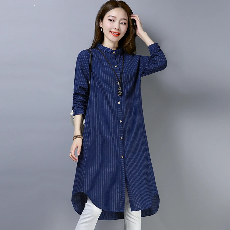 Женское платье кардиган в полоску из хлопка и льна повседневное свободное с