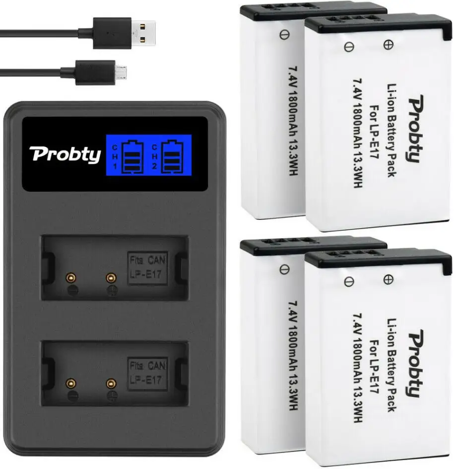 4battery withCharger Для canon LP E17 LP-E17 Батарея для цифровой однообъективной зеркальной камеры Canon EOS 77D, Rebel T6i, T7i, 750D, 760D, 800D, 200D, 8000D, M3, M5, M6, T6s, X8i, SL2 - Цвет: 4battery withCharger