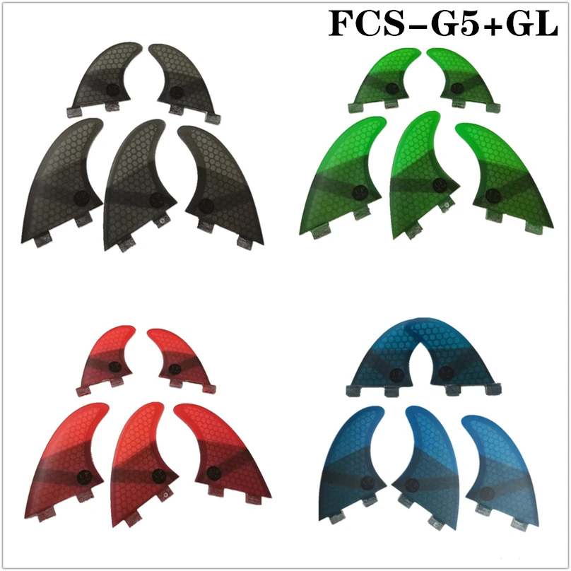 Серфинг 5 шт. FCS плавники G5 с GL сотовый плавник стекловолокно + Зеленый Черный