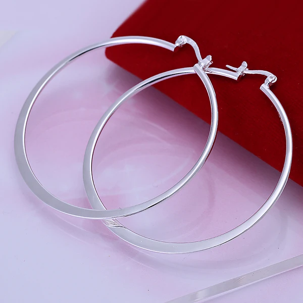 E043 925 sterling silver smooth flat big circle Round Hoop fine earring for women fashion jewerly factory price wholesale | Украшения и