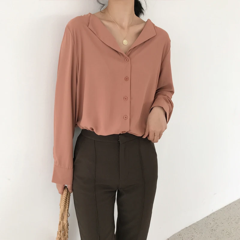 Однобортная женская шифоновая блузка Lychee для девушек женские блузки с отложным