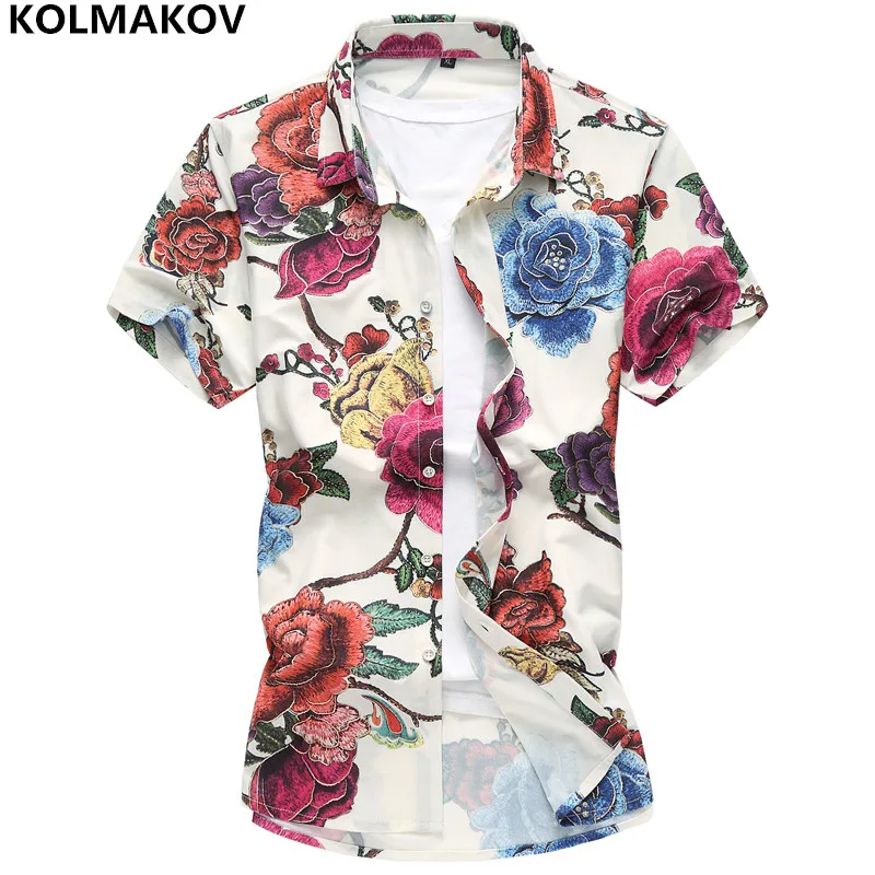 

Мужская рубашка с коротким рукавом, с цветочным принтом, размеры до 5XL