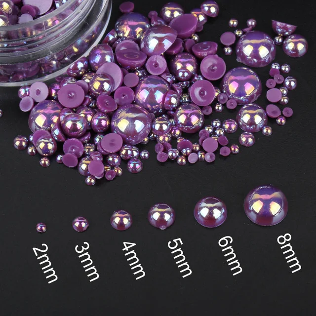 1000pcs/bag colourful round half pearl beads flat back For jewelry making Sewing Plastic ABS Pearl Beads2mm/3mm/4mm/5mm/6mm/8mm