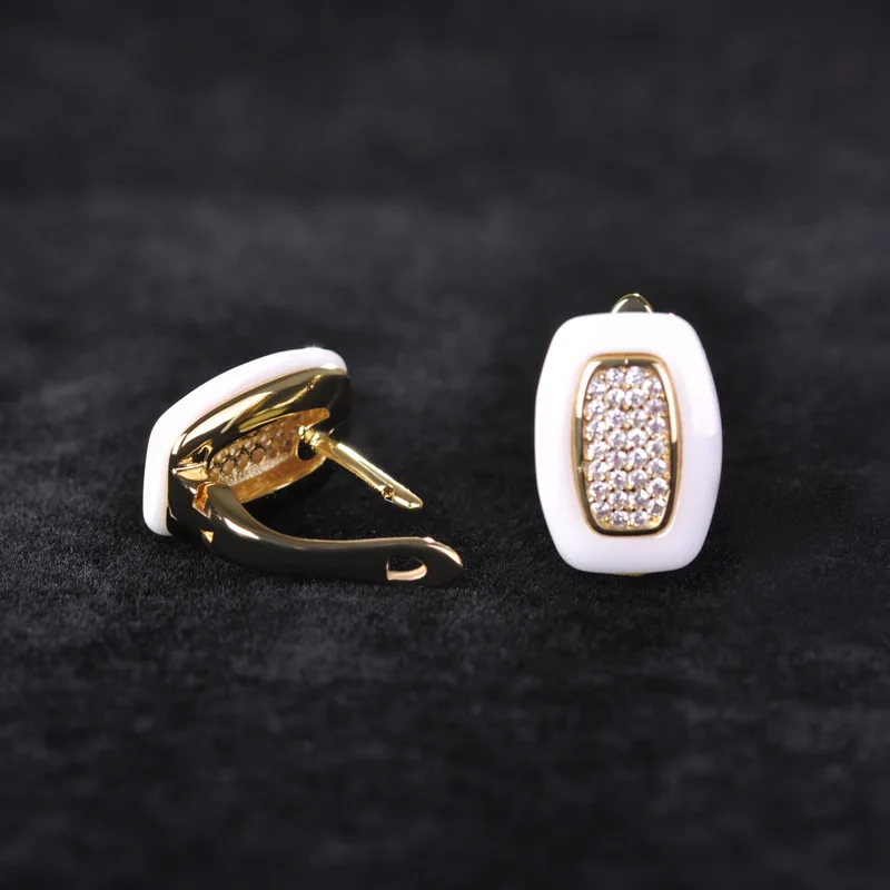 Dazz белые керамические серьги и кольца Schmuck наборы золотого цвета квадратные Brincos