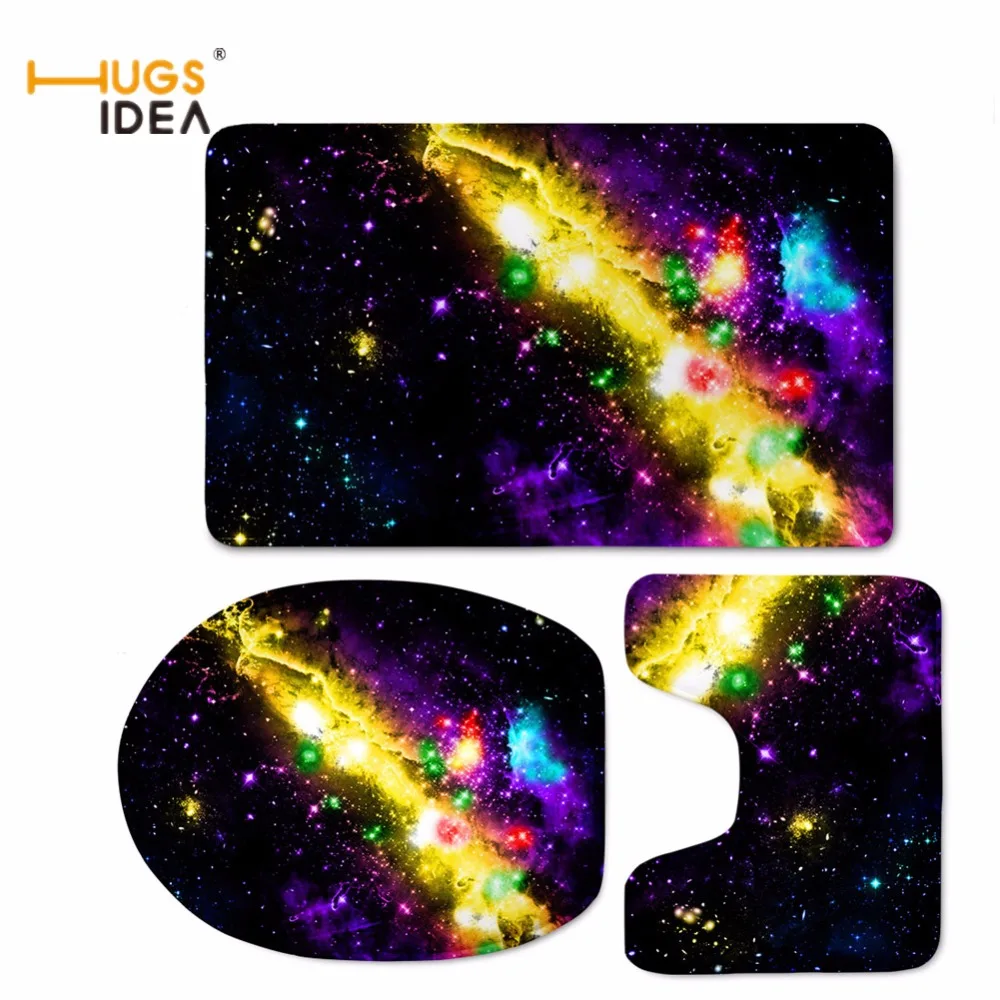 Набор ковриков для ванной HUGSIDEA из 3 предметов: Вселенная космос звезда крышка