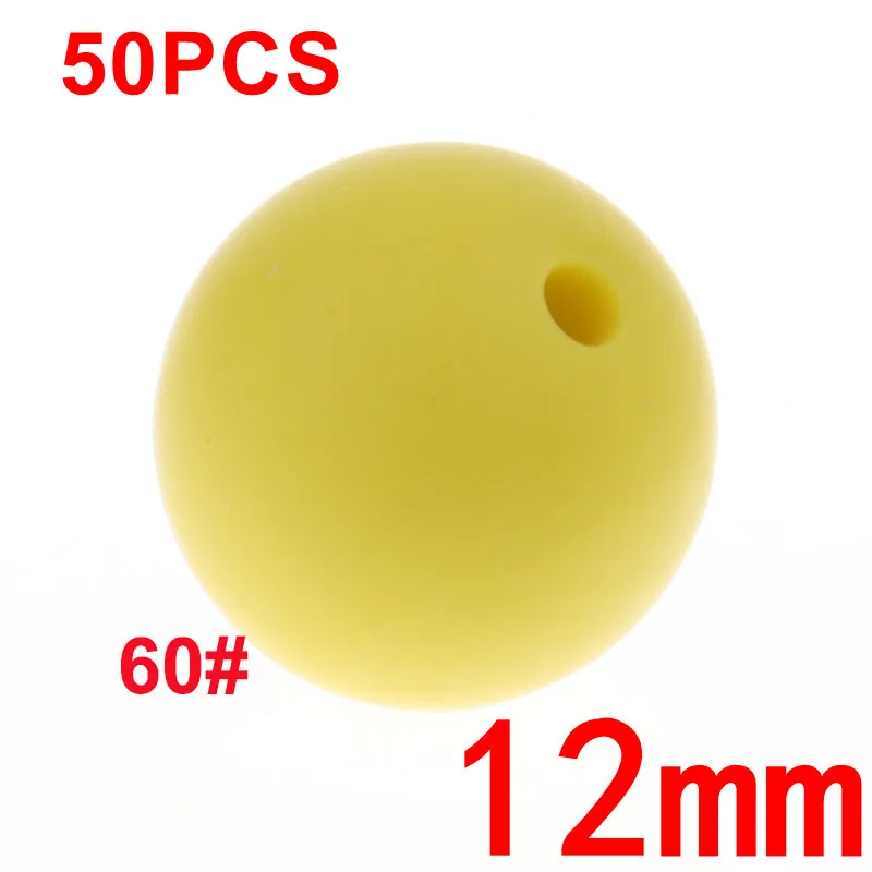 60 Lemon Yellow 50 шт., 12 мм, круглые силиконовые бусины для прорезывания зубов, BPA бесплатно, Детские Прорезыватели, соски, клипсы, цепочка, сделай сам, для детей, жевательные игрушки для душа, подарок - Цвет: 60 Lemon Yellow