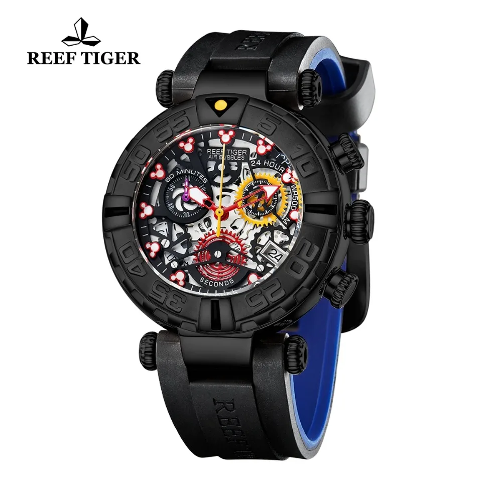 Reef Tiger/RT Роскошные Брендовые спортивные часы для мужчин резиновый ремешок Скелет кварцевые часы хронограф Дата Montre Homme RGA3059-S