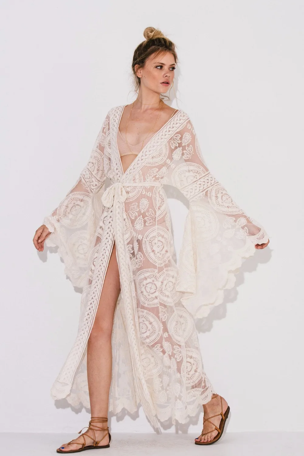 Кимоно с мантрой мандала Летняя Пляжная накидка кружевом в стиле бохо длинный