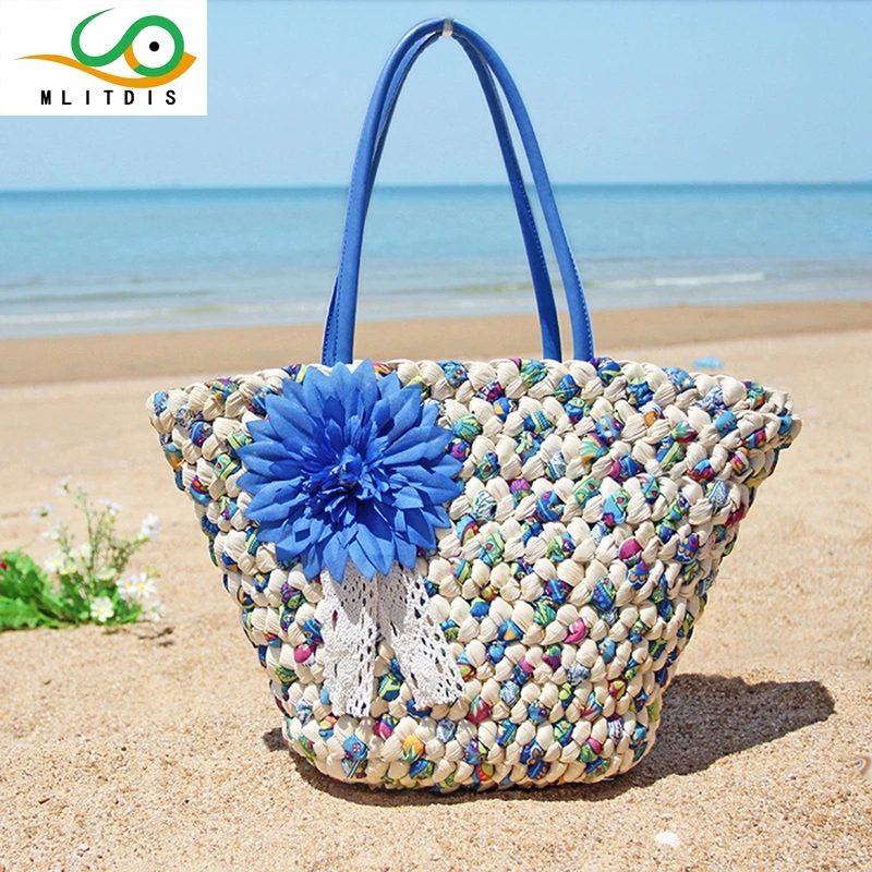 MLITDIS Summer one shoulder bag handbag hand-made woven grass green large capacity beach seaside holiday | Багаж и сумки