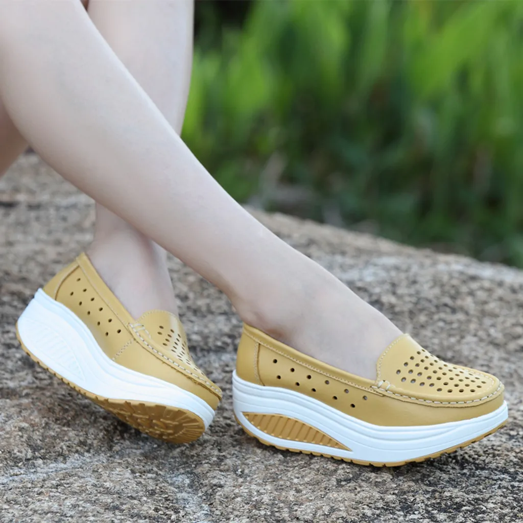 

SAGACE Women casual shoes thick-soled shake shoes Hollow Breathable Wedge Loafers thick bottom single shoe sneakers women #4Z