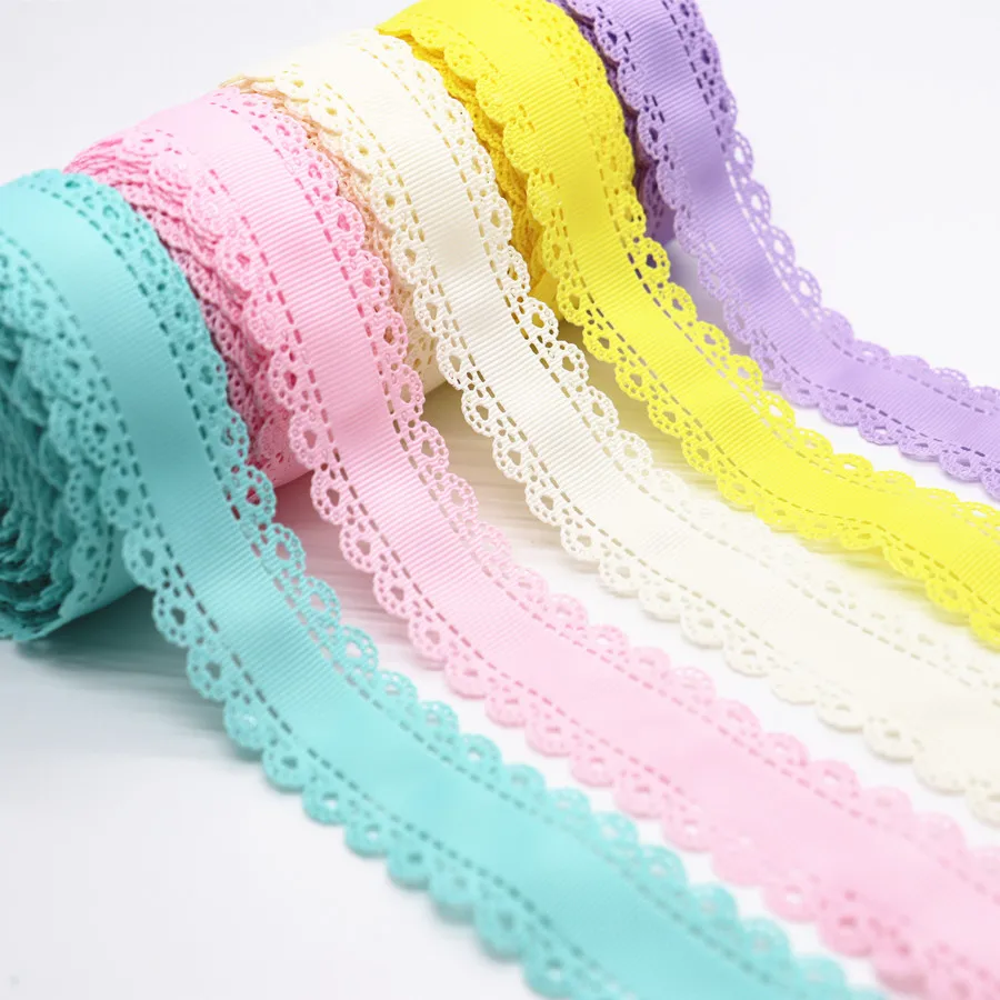 5 ярдов полые кружева Grosgrain ленты с сердцем персикового цвета 30 мм для волос луки