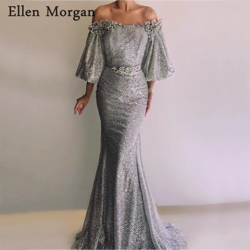 Серые блестящие вечерние платья Русалка из ткани элегантные женские длинные с