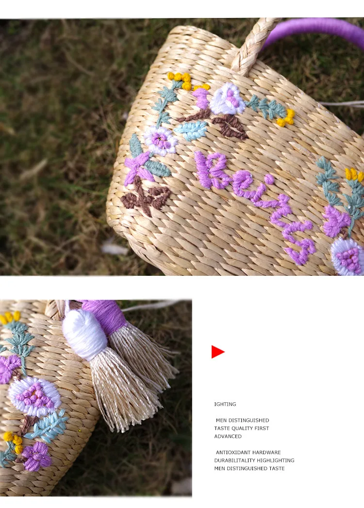 DIY пользовательские буквы для женщин соломенная сумка Мода цветок хит цвет сумки на плечо сумка большая буква кисточкой Соломенная пляжная