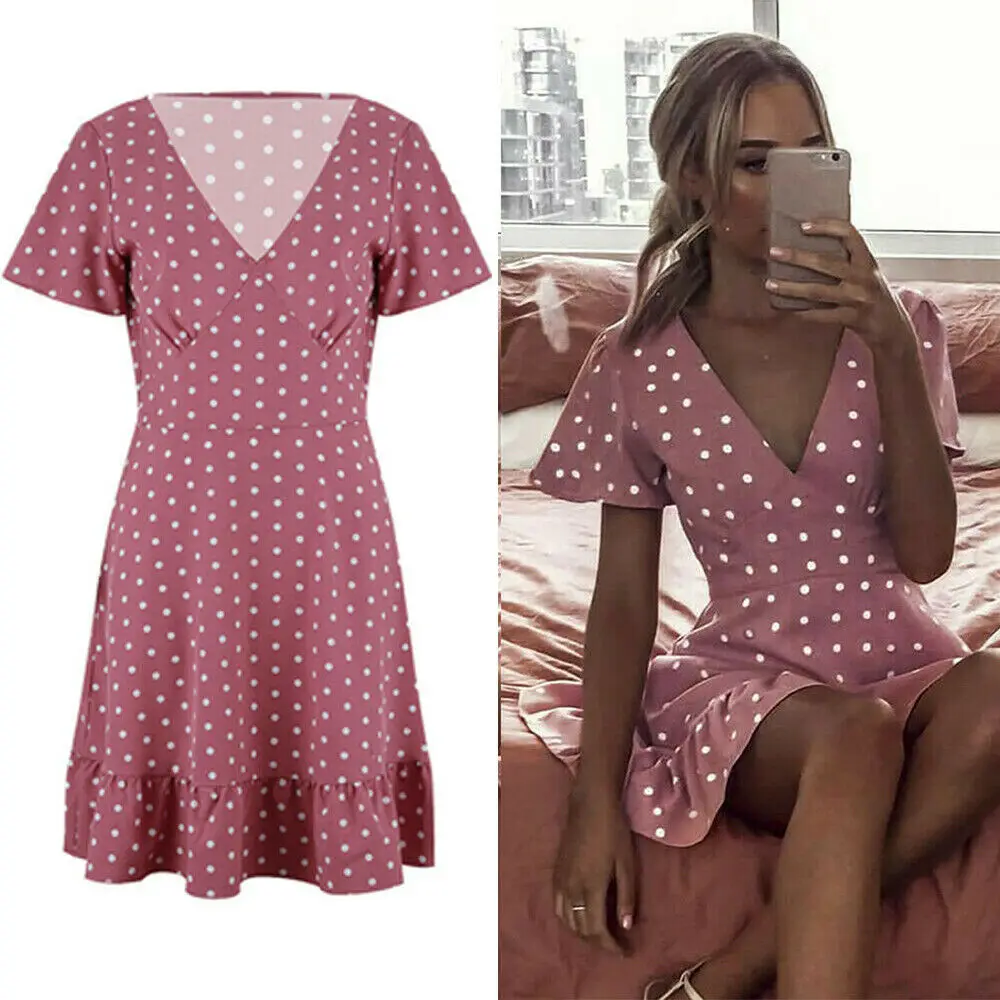 Женское Короткое мини платье Boho вечернее пляжное с v образным вырезом и коротким