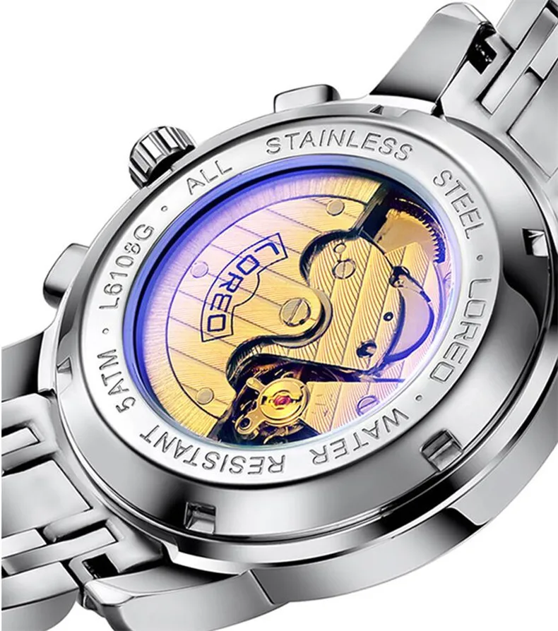 LOREO Brand Swim Men's Tourbillon Mechanical Watches Perpetual Calendar Waterproof Sport Watch Men Watch Clock saat reloj hombre
