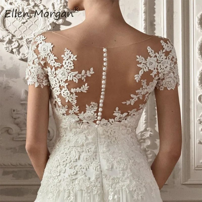 Свадебные платья с короткими рукавами и прозрачной горловиной летние пляжные