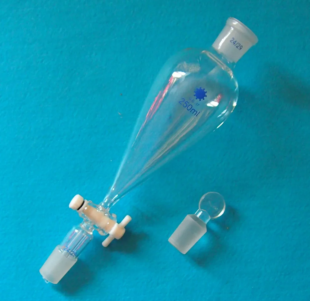 250 мл 24/29 стеклянная пириформенная сепарационная воронка в форме груши кран из