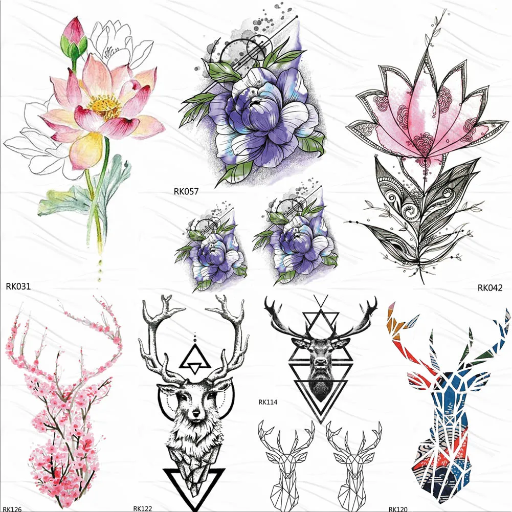 

OMMGO 3D Realistic Lotus Peony Sweet Peas Daisy Temporary Tattoos Sticker Watercolor Henna Tattoo Body Art Arm Fake Tatoos Sheet