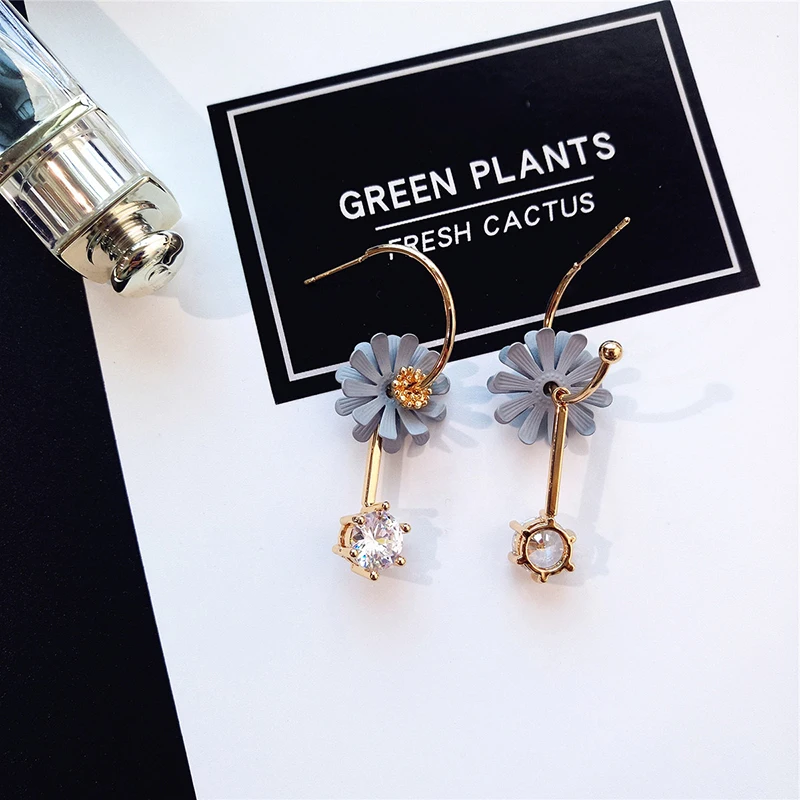 Женские серьги-гвоздики с цветком JZTOP циркониевые Стразы длинные серьги синими